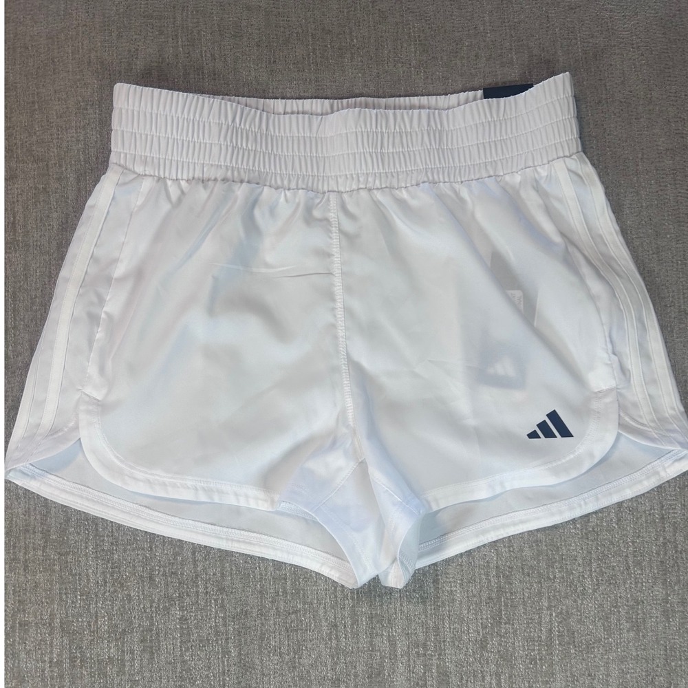 Adidas Pacer Woven High Rise 3 Inch Training Shorts White Womens Small